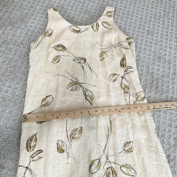 Rafaella Dress Womens 10 White Tan Floral Linen Casual Zip Back Maxi Sundress - Picture 13 of 16